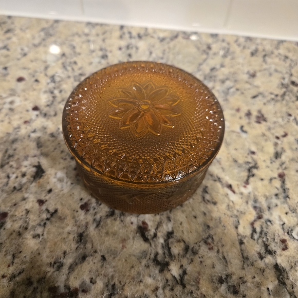 dont know Other - Amber Glass Decorative Storage Jar - Round Trinket Box